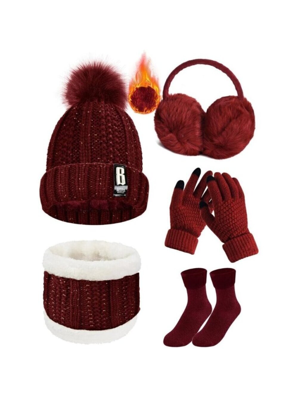 Winter Knitted Set for Women and Girls Hat Scarf Gloves Earmuffs Socks Warmer
